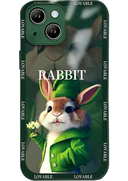 iPhone15 Plus Artı Cep Telefonu Kılıfları Için Güzel Tavşan Temperli Cam+Tpu Kapak Lens Film Yeşili (Yurt Dışından)