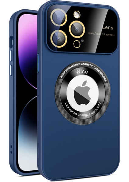 Anti-Drop Pc+Tpu iPhone15 Pro Max Için Magsafe Geri Logo ile Uyumlu Magnify Magnify Telefon Kılıfı Yerleşik Cam Lens Film Mavisi (Yurt Dışından)