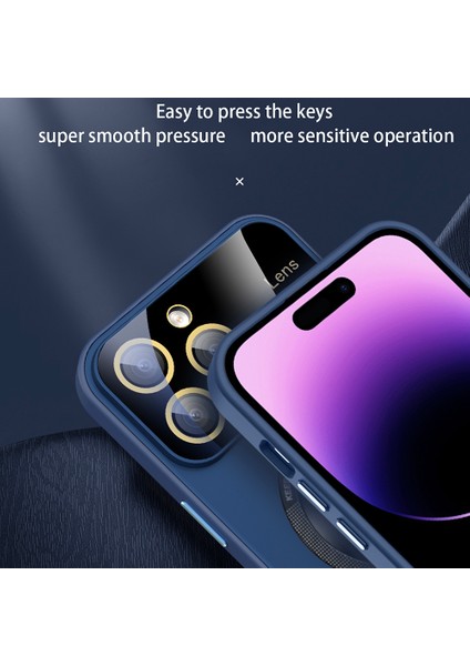 Anti-Drop Pc+Tpu iPhone15 Pro Max Için Magsafe Geri Logo ile Uyumlu Magnify Magnify Telefon Kılıfı Yerleşik Cam Lens Film Mavisi (Yurt Dışından)