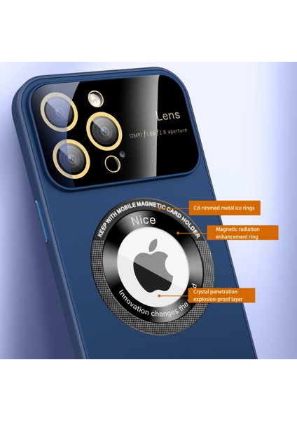 Anti-Drop Pc+Tpu iPhone15 Pro Max Için Magsafe Geri Logo ile Uyumlu Magnify Magnify Telefon Kılıfı Yerleşik Cam Lens Film Mavisi (Yurt Dışından)