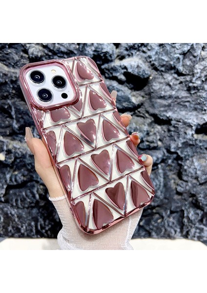 iPhone15 Pro Tpu Için Telefon Kasası Elektraplatma 3D Aşk Kalp Şekli Kapak Golü Altın (Yurt Dışından)