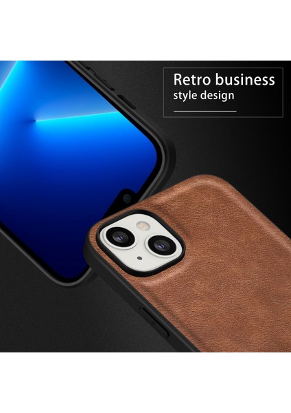 iPhone15 Pl Pu Deri Kaplamalı Tpu+Pc Kapağı Retro Anti-Scratch Telefon Kılıf Mavisi (Yurt Dışından)