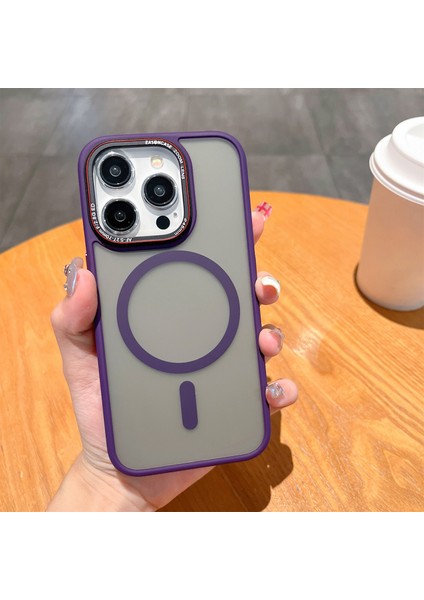 iPhone15 Pro Koruyucu Kılıf Için Yumuşak Tpu+Magsafe-Dark Mor ile Uyumlu Sabit Pc Telefon Kapağı (Yurt Dışından)