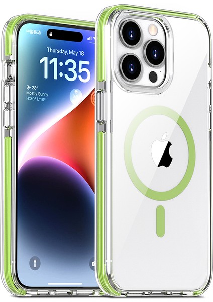 iPhone15 Pro Kılıfı Için Manyetik Tpu+Tpe+Pc Telefon Geri Kapağı Magsafe-Green ile Uyumlu (Yurt Dışından)