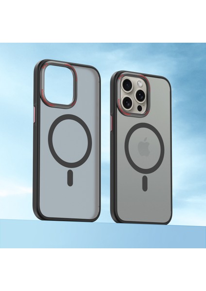 iPhone15 Pro 15 Magnetic Lens Çerçevesi Mat Telefon Kapak Tespit Edici Siyah (Yurt Dışından)