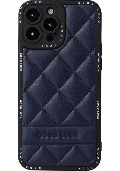 iPhone15 Pro Rhombic Grid Doku Kılıfı Pu Deri Kaplamalı Pc+Tpu Telefon Kapak Mavisi (Yurt Dışından)