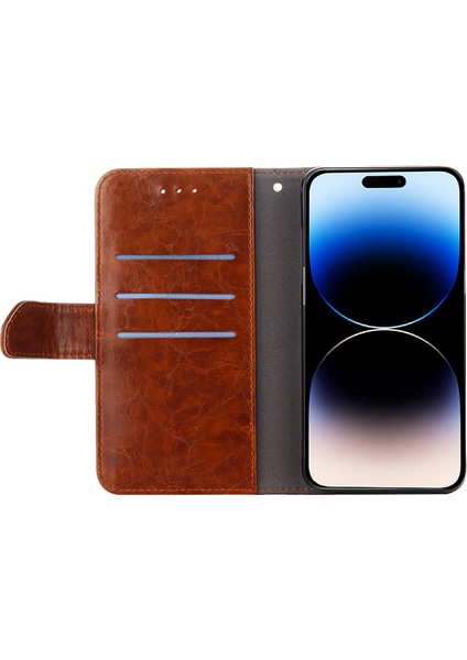 iPhone15 Pro Geometrik Deri Telefon Kılıf Anti-Drop Stand Cüzdan Kapak Mavisi (Yurt Dışından) fiyatları