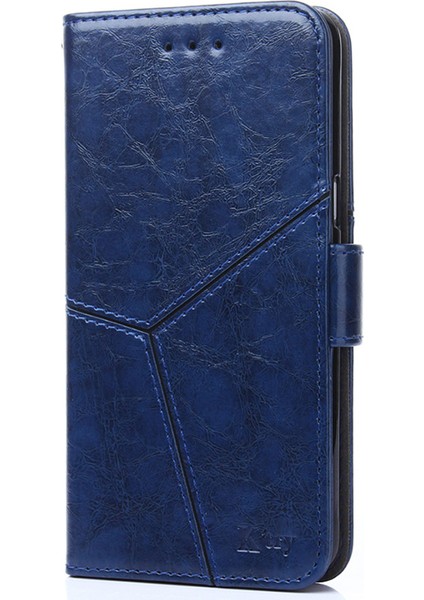 iPhone15 Pro Geometrik Deri Telefon Kılıf Anti-Drop Stand Cüzdan Kapak Mavisi (Yurt Dışından) indirimleri
