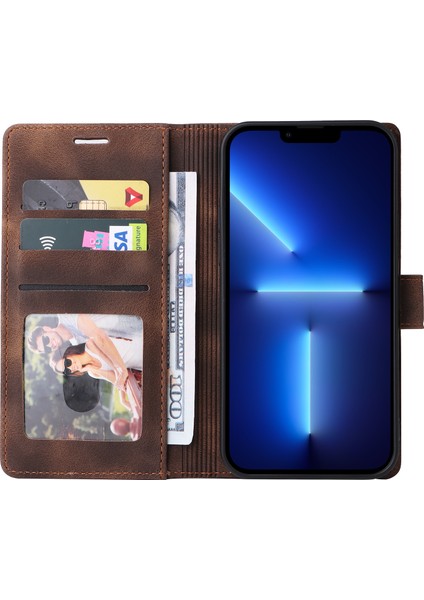 iPhone15 Pro Max Stand Kabuk Flip Cüzdan Anti-Çizgi Pu Deri Kılıf Cilt Touch Telefon Kapak Brown (Yurt Dışından) fiyatları
