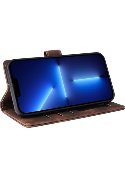 iPhone15 Pro Max Stand Kabuk Flip Cüzdan Anti-Çizgi Pu Deri Kılıf Cilt Touch Telefon Kapak Brown (Yurt Dışından) modelleri