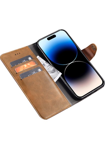 iPhone15 Pro Max Toz Groopt Cüzdan Telefon Kapağı Anti-Çizgi Pu Deri Cep Telefon Kılıfı Kabuk-Kahverengi (Yurt Dışından) modelleri