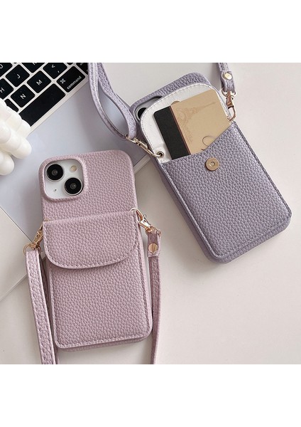 iPhone15 Plus Pl Deri+Pc Kılıf Kart Tutucu Omuz Kayışı Işığı Haki ile Cep Telefonu Kapağı (Yurt Dışından)