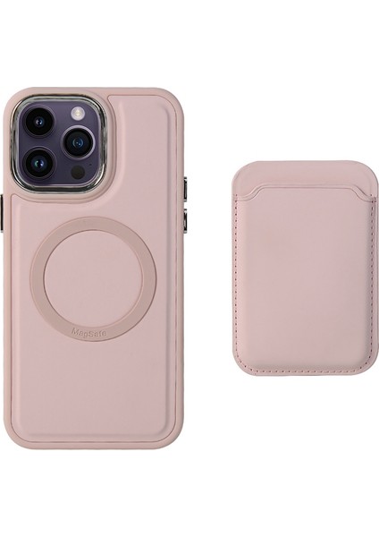 iPhone15 Pro Magnetic Telefon Kılıfı Için Yumuşak Tpu Cilt Touch Kapağı Kart Tutucu-Pembe (Yurt Dışından)