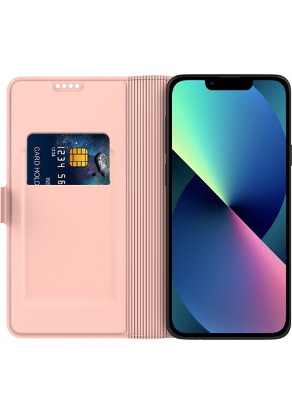 iPhone15 Deri Kasa Flip Standı Için Kart Slot-Rose Altın ile Cep Telefonu Kapağı (Yurt Dışından)