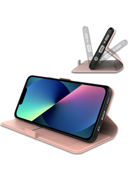 iPhone15 Deri Kasa Flip Standı Için Kart Slot-Rose Altın ile Cep Telefonu Kapağı (Yurt Dışından)