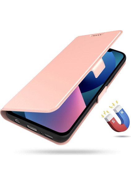 iPhone15 Deri Kasa Flip Standı Için Kart Slot-Rose Altın ile Cep Telefonu Kapağı (Yurt Dışından)