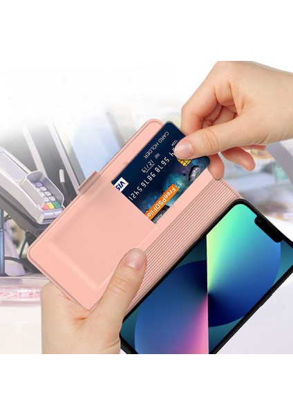 iPhone15 Deri Kasa Flip Standı Için Kart Slot-Rose Altın ile Cep Telefonu Kapağı (Yurt Dışından)
