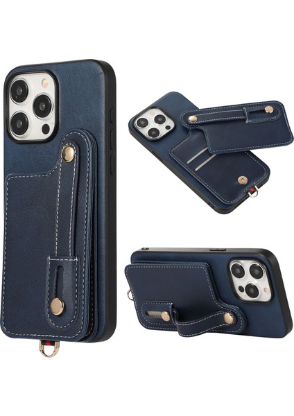 iPhone15 Pro Case Pu Deri+Tpu Telefon Kapak Kartı Tutucu Anti-Drop Kabuk Mavisi Için Stil 03 (Yurt Dışından)