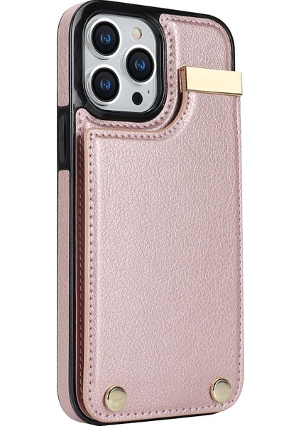 iPhone15 Pro Cep Telefonu Kılıfı Tpu+Pu Deri+Metal Telefon Kapağı Kart Tutucu Golü Altın (Yurt Dışından)