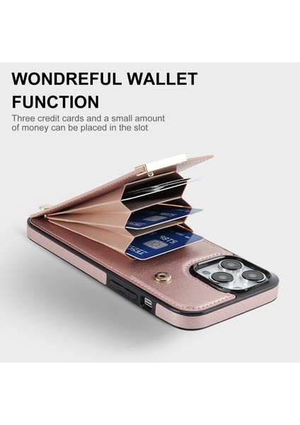 iPhone15 Pro Cep Telefonu Kılıfı Tpu+Pu Deri+Metal Telefon Kapağı Kart Tutucu Golü Altın (Yurt Dışından)