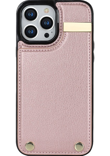 iPhone15 Pro Cep Telefonu Kılıfı Tpu+Pu Deri+Metal Telefon Kapağı Kart Tutucu Golü Altın (Yurt Dışından)