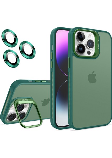 iPhone15 Pro Phone Case Lens Protector Lens Çerçeve Kickstand Tpu+Pc Kapak-Blackish Green Için (Yurt Dışından)