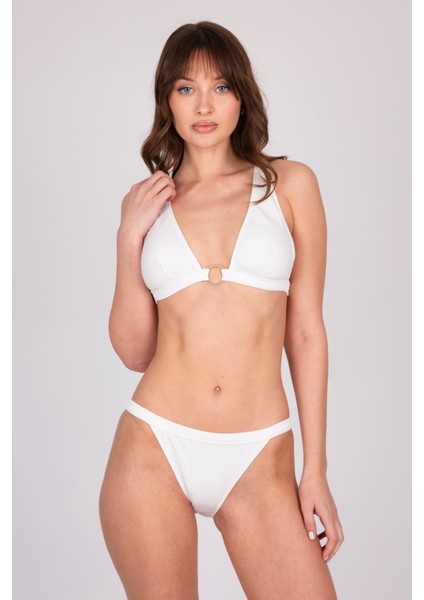 Gold Halka Detaylı Beyaz Üçgen Bikini Takımı fırsatları