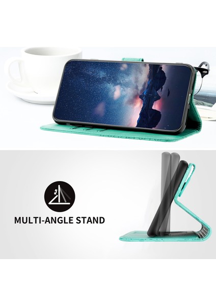 iPhone15 Plus Geometrik Baskılı Düz ​​renkli Mikrofiber Deri Telefon Kapağı Standı Cüzdan Kılıf Yeşili (Yurt Dışından)