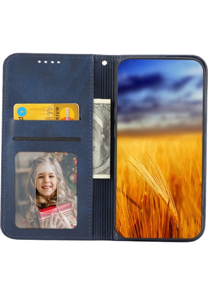 iPhone15 Pro Pu Deri Telefon Kılıfı Için Basklı Rhombus Desen Görüntüleme Stand Cüzdan Kapak Mavisi (Yurt Dışından)