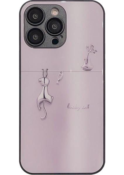 iPhone15 Pro Case Anti-Cratch Electrolated Kedi Balık Temsilli Cam+Tpu Telefon Kapak Pembe (Yurt Dışından)
