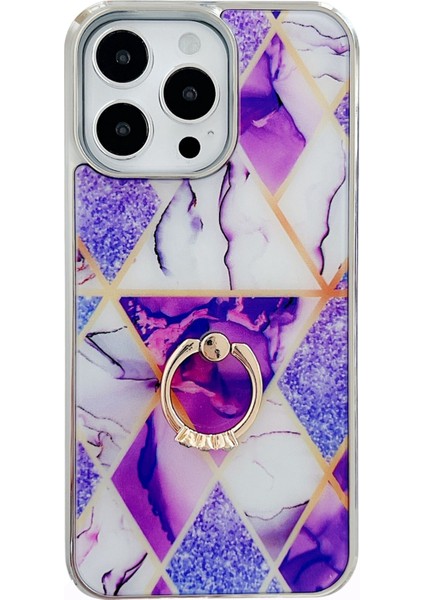 iPhone15 Pro Ring Tutucu Için Kılıf Ekleme Mermer Telefon Kapak-Dark Mor (Yurt Dışından)