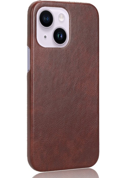 iPhone15 Slim-Thin Tele Kılıfı Için Litchi Doku Pu Deri Kaplamalı Tpu Şok Geçirmez Kapak-Kahverengi (Yurt Dışından)