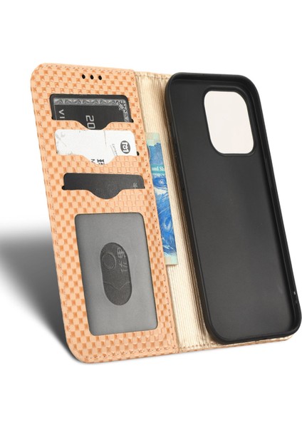 iPhone15 Için Baskı Için Grid Doku Flip Kapak Cüzdan Telefon Kılıfı Pu Deri Telefon Stand Kabuk Bej (Yurt Dışından) fırsatları