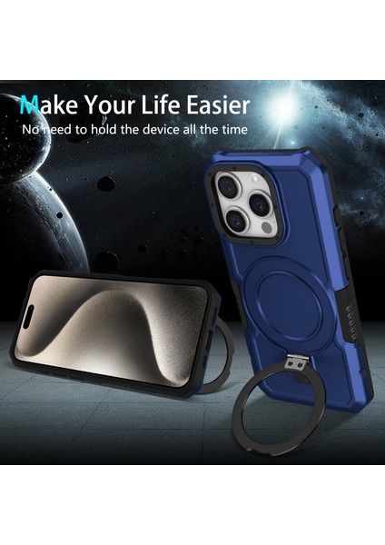 iPhone15 Pro Max Ring Kickstand Case Tpu+Pc Manyetik Telefon Kapak Sapfire (Yurt Dışından)