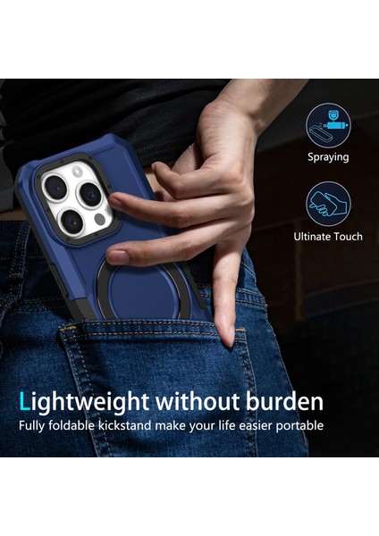 iPhone15 Pro Max Ring Kickstand Case Tpu+Pc Manyetik Telefon Kapak Sapfire (Yurt Dışından)