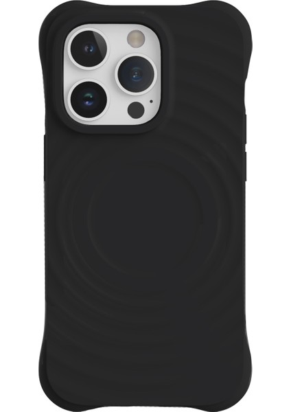 iPhone15 Pro Cep Telefonu Kılıfı Pc+Sıvı Silikon 3D Dalgalanma Dokusu Magsafe Cover-Black ile Uyumlu (Yurt Dışından)