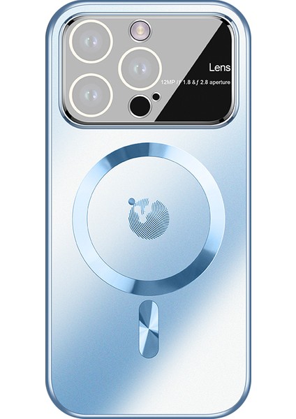 Magsafe Cam Lens Film Pc Case ile Uyumlu iPhone15 Pro Max Logo Deseni Ag Nano Mat Sırt Telefon Kapak Mavisi (Yurt Dışından)
