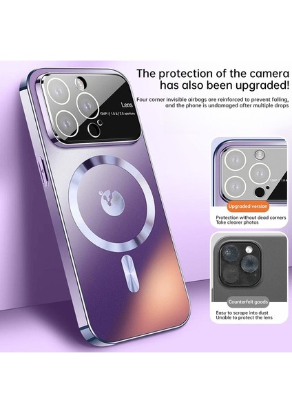 Magsafe Cam Lens Film Pc Case ile Uyumlu iPhone15 Pro Max Logo Deseni Ag Nano Mat Sırt Telefon Kapak Mavisi (Yurt Dışından)