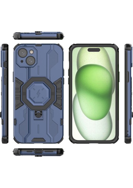 iPhone15 Plus Telefon Kapağı Kickstand Pc+Tpu Koruyucu Zırh Kasa Mavisi (Yurt Dışından)