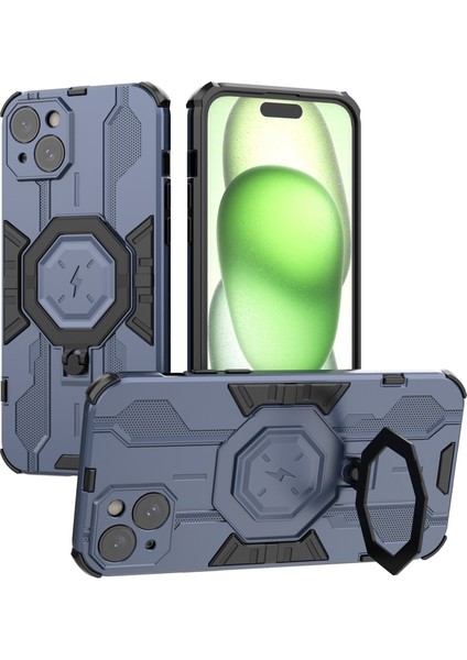 iPhone15 Plus Telefon Kapağı Kickstand Pc+Tpu Koruyucu Zırh Kasa Mavisi (Yurt Dışından)