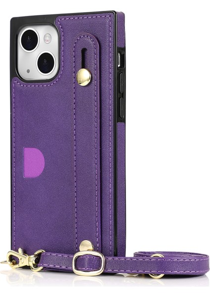 iPhone15 Plus Pu Pu Pu Deri Kaplı Tpu Kart Tutucu Kickstand Telefon Kapak-Mor (Yurt Dışından)