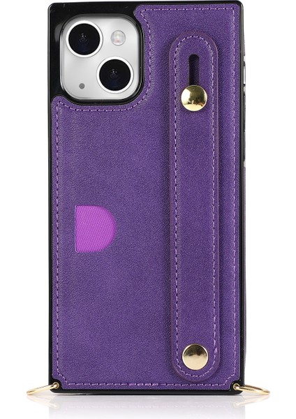 iPhone15 Plus Pu Pu Pu Deri Kaplı Tpu Kart Tutucu Kickstand Telefon Kapak-Mor (Yurt Dışından)