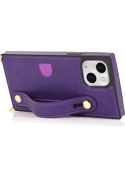 iPhone15 Plus Pu Pu Pu Deri Kaplı Tpu Kart Tutucu Kickstand Telefon Kapak-Mor (Yurt Dışından)
