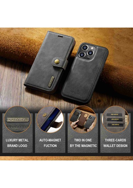 iPhone15 Pro Telefon Kılıfı Için Şok Geçirmez Deri Deri Çıkarılabilir Manyetik Telefon Kabuğu Cüzdan Stand Kapak-Grey (Yurt Dışından) fırsatları