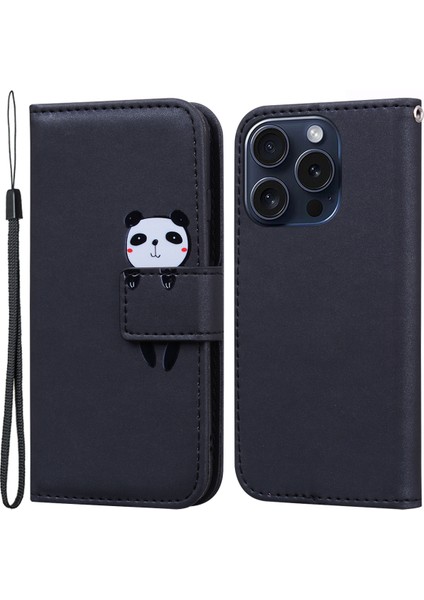 iPhone15 Pro Cep Telefonu Kılıfı Için Sevimli Hayvan Desen Pu Deri Kapak Cüzdan-Black (Yurt Dışından)
