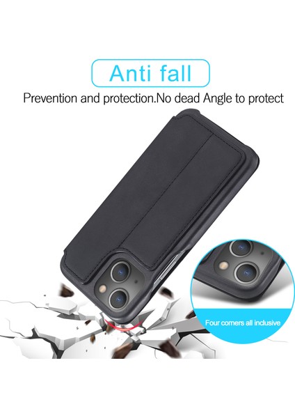 iPhone15 Plus Pu Deri Savaşı Isece Telefon Kılıfı Tek Kart Yuvası Anti-Drop Cover-Black (Yurt Dışından)