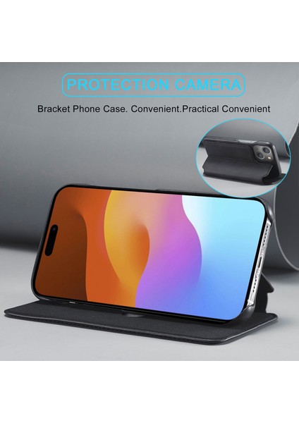 iPhone15 Plus Pu Deri Savaşı Isece Telefon Kılıfı Tek Kart Yuvası Anti-Drop Cover-Black (Yurt Dışından)