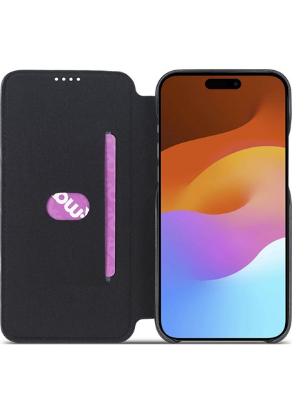 iPhone15 Plus Pu Deri Savaşı Isece Telefon Kılıfı Tek Kart Yuvası Anti-Drop Cover-Black (Yurt Dışından)
