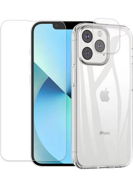 iPhone15 Pro Max Clear Tpu Telefon Kılıfı+Çizgi Anti Kamera Filmi+2.5d Arc Edge Temperli Cam Ekran Koruyucu (Yurt Dışından)