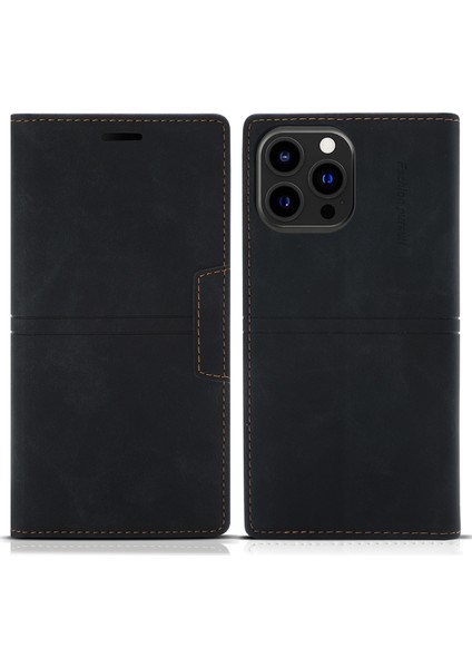 iPhone15 Pro Cüzdan Stand Telefon Kılıfı Pu Derisi+Tpu Telefon Kapak Black (Yurt Dışından)